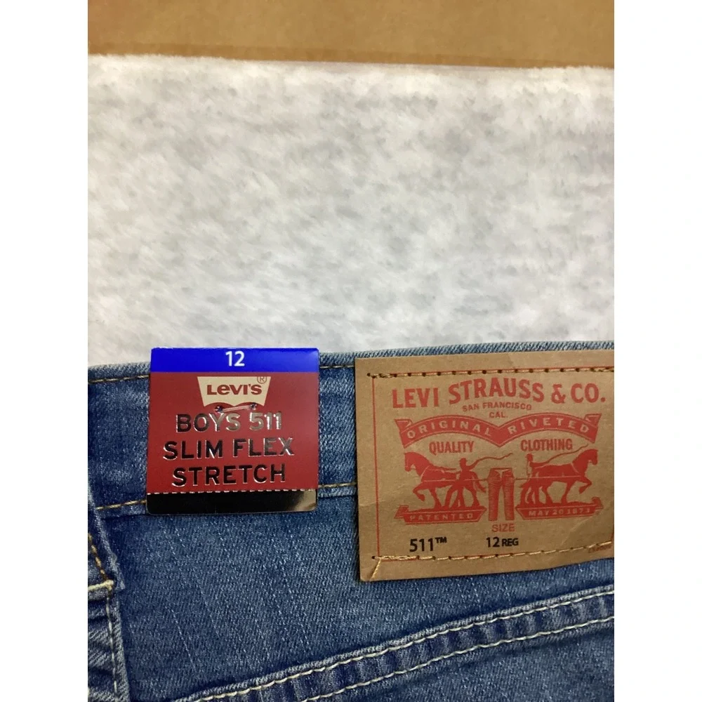 Levis Boys 511 Slim‎ Flex Stretch Jeans West Lake Blue Size 12 Reg 9T E227 NEW